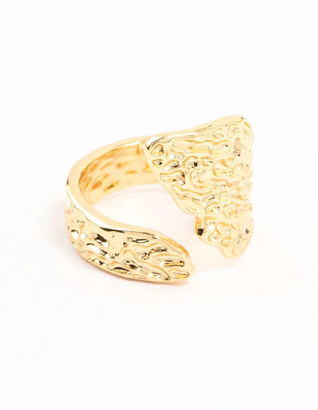 Gold Band Engagement Rings-Gold Plated Textured Metal Wrap  Ring