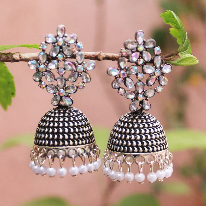 Personalized Birthstone Earrings-H K Fashion Oxidised Plated Austrian Stone And Beads Jhumki Earrings