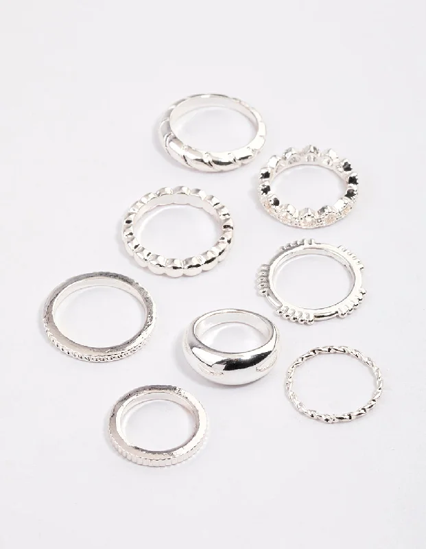 Fashionable Silver Rings-Silver Mixed Twisted & Heart Ring Pack