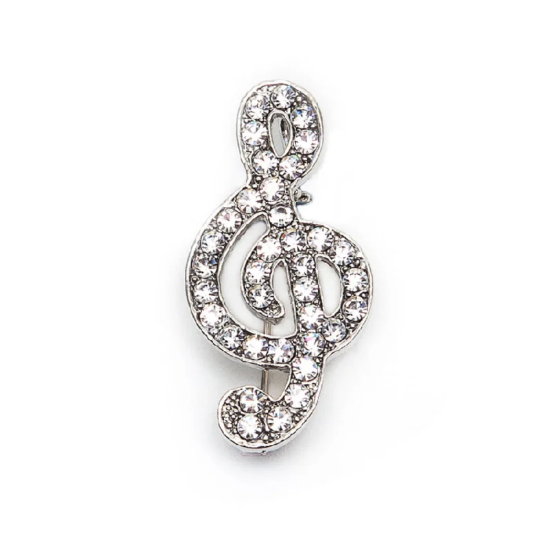 Designer Brooch with Rhinestone Embellishment-Treble Clef Brooch