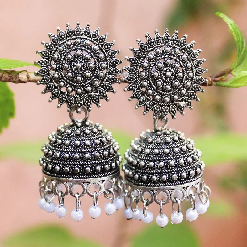 Elegant Rose Gold Earrings-H K Fashion Oxidised Plated Beads Jhumki Earrings