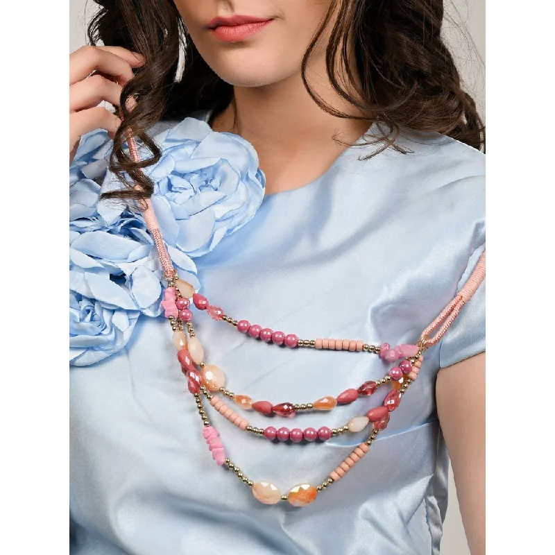 Stylish Gold Chokers-Odette Pink Beaded Layered Necklace