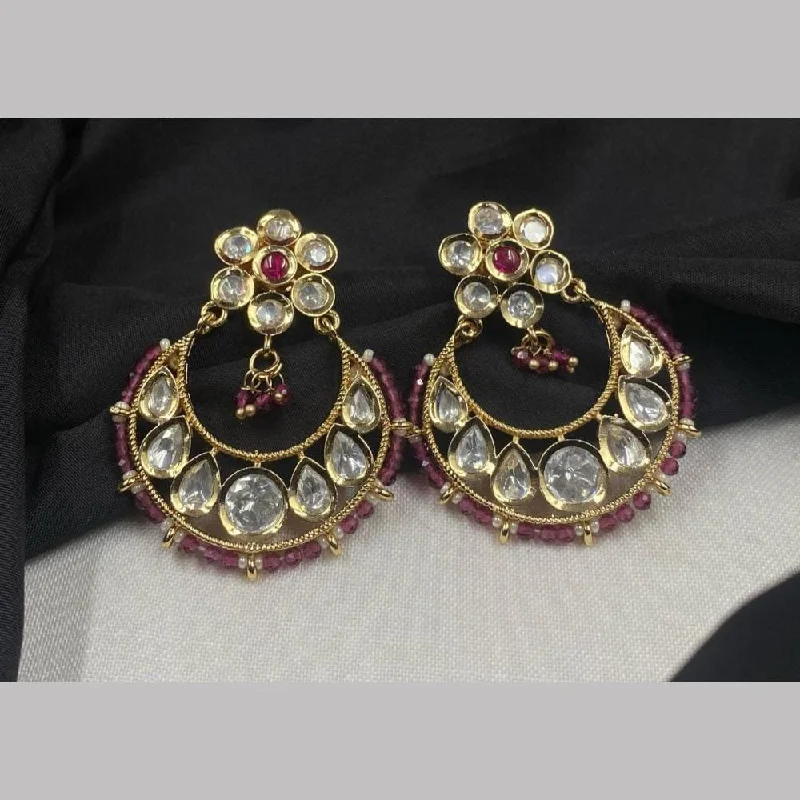 Wedding Earrings for Guests-Shagna Gold Plated Polki Kundan Stone And Pearls Dangler Earrings