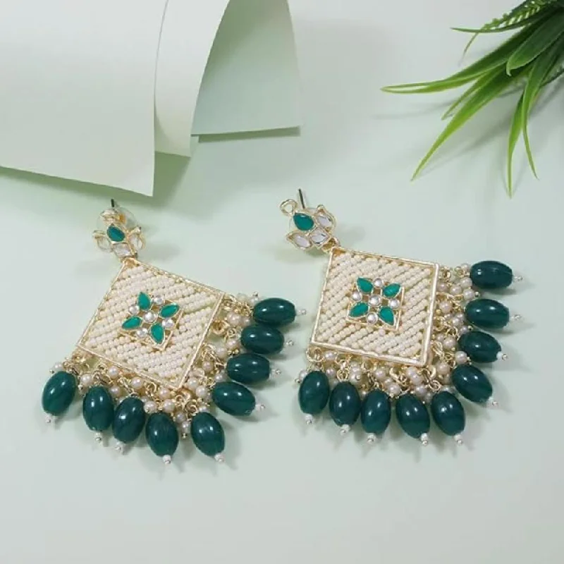 Bright Silver Earrings-Etnico Traditional Gold Plated White Kundan Pearl Drop Earring For Women/Girls (E3094) (Green)