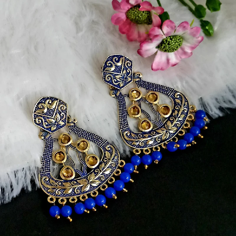 Fashion Earrings for Special Occasions-Woma Matte Blue Meenakari Dangler Beads Drop Earrings