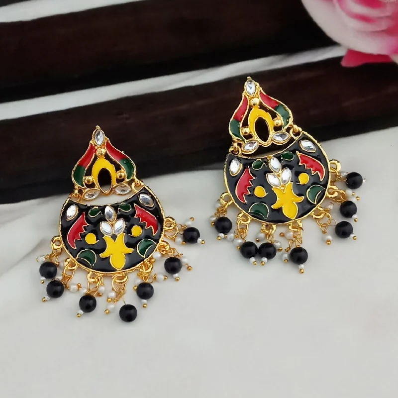 Layered Gold Earrings-Amina Creation Gold Plated Meenakari Dangler Earrings