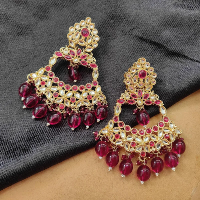 Trendy Earrings for Teens-Darshana Jewels Gold Plated Kundan Stone And Beads Dangler Earrings