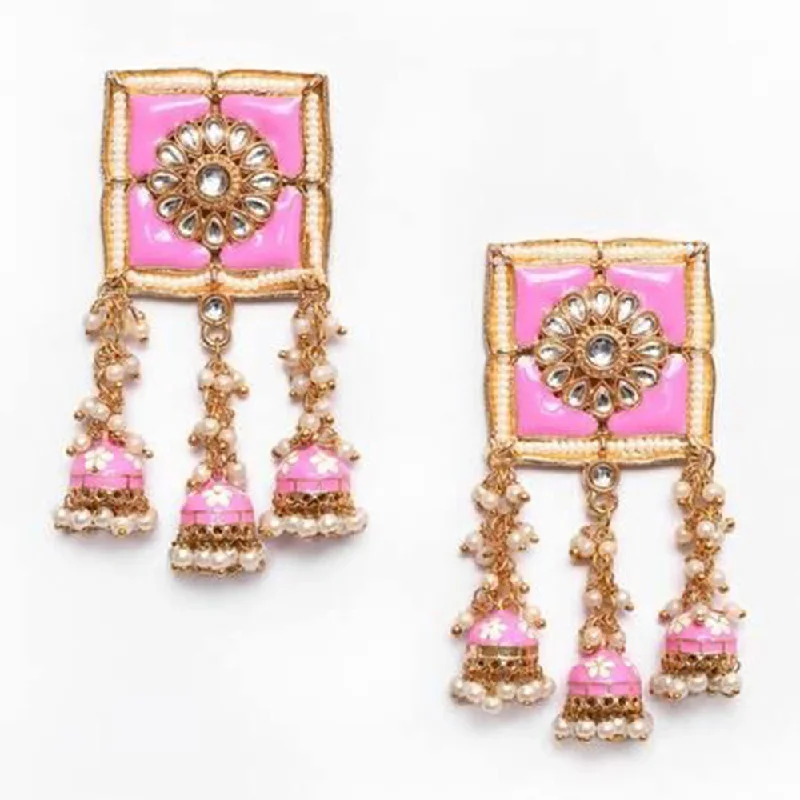 Bridal Earrings for Bridesmaids-House Of Ree New Stylish Meenakari Pink Jhumki Earring for Womens | Women | Girls ER163