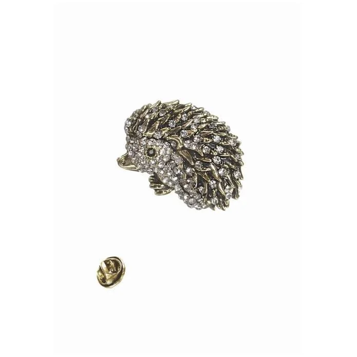 Vintage Brooch with Classic Design-Hot Tomato Hedgehog Twinkle Brooch in Antique Gold with Clear Crystals