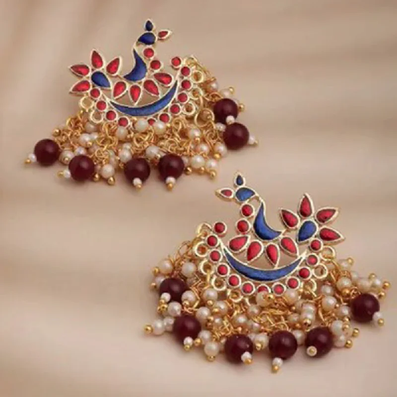 Large Gold Earrings-House Of Ree New Stylish Maroon and Blue Meenakari Studs Earrings for Womens | Women | Girls ER101