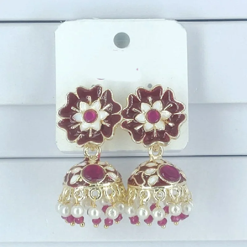 Bohemian Style Earrings-Corbeda Fashion Gold Plated Meenakari Jhumki Earrings