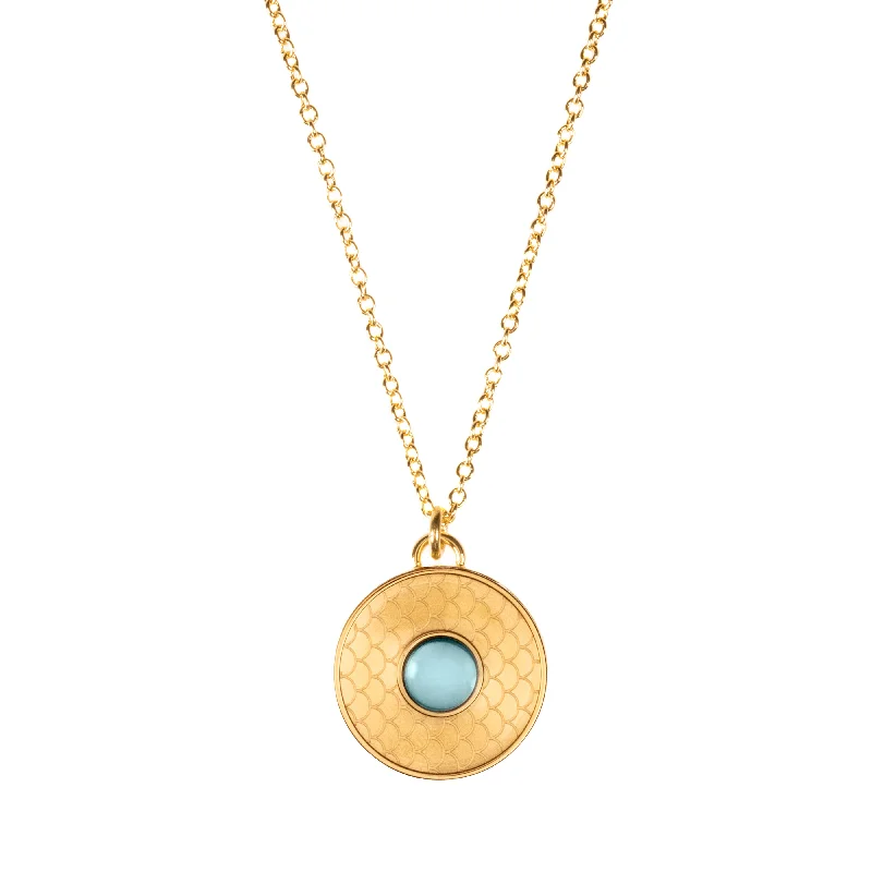 Romantic Rose Gold Necklaces-Salamander Cabochon Aquamarine & Gold Necklace