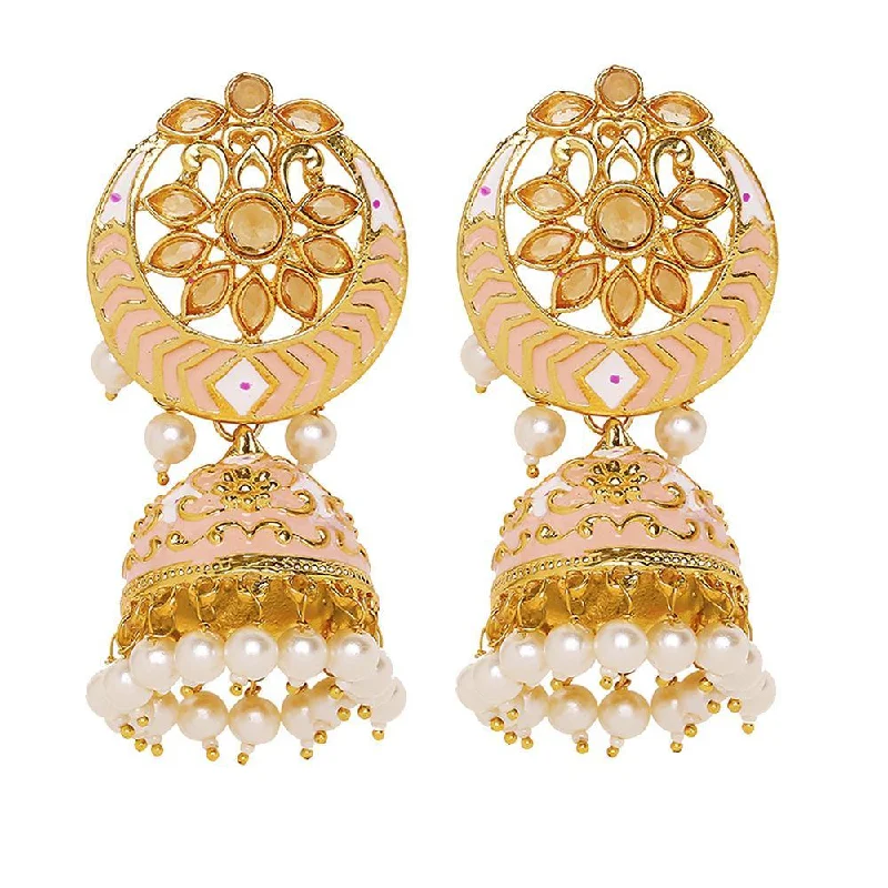 Handcrafted Gemstone Earrings-Mahi Pink Meenakari Work Enamelled Artificial Pearl Jhumki Earrings for Women (ER1109737GPin)