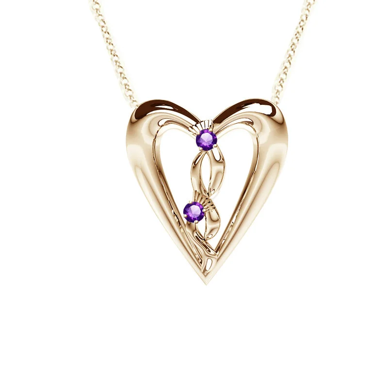 Butterfly Pendant Necklaces-Edinburgh Celtic Thistle Heart Necklace with Amethyst