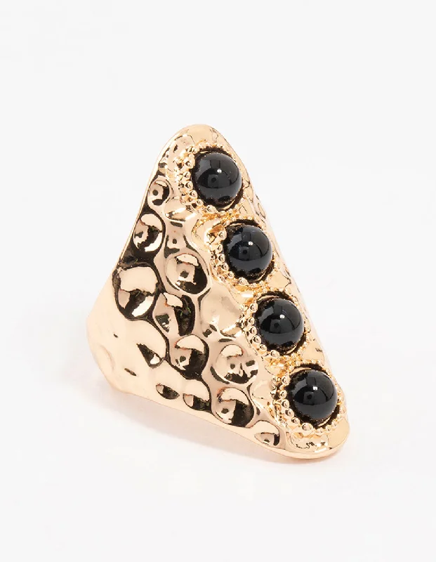 Large Gold Cocktail Rings-Black & Gold Molten Linear Ring