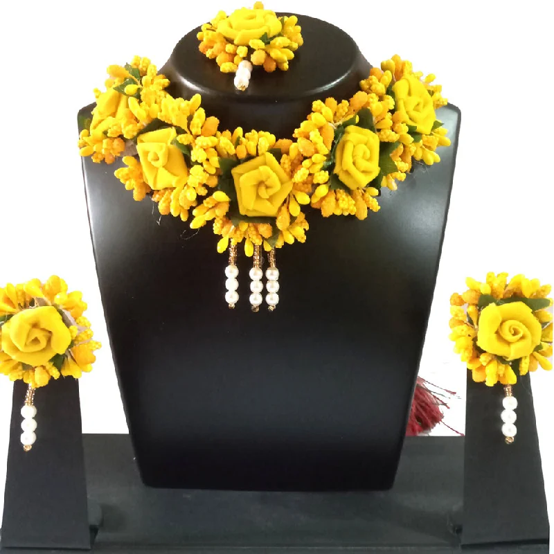 Elegant Black Necklaces-Kavyas Kreation Floral Necklace Set