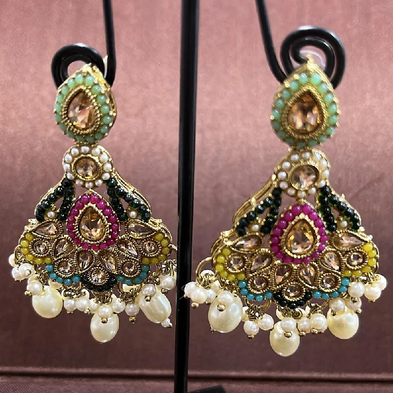 Elegant Drop Earrings for Weddings-Rudraksh Art Antique Gold Plated Crystal Stone And Beads Dangler Earrings (Mix Color)