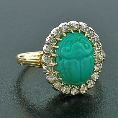 Customizable Rings for Gifts-Edwardian Platinum & 18kt Diamond & Turquoise Scarab Ring