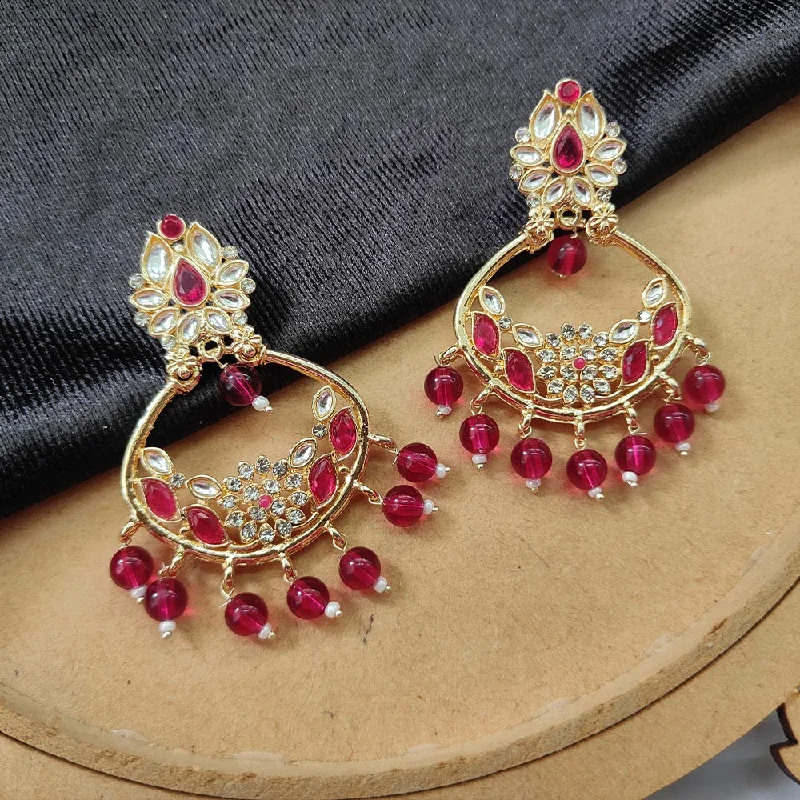 Bridal Earrings for Bridesmaids-Darshana Jewels Gold Plated Kundan Stone And Beads Dangler Earrings