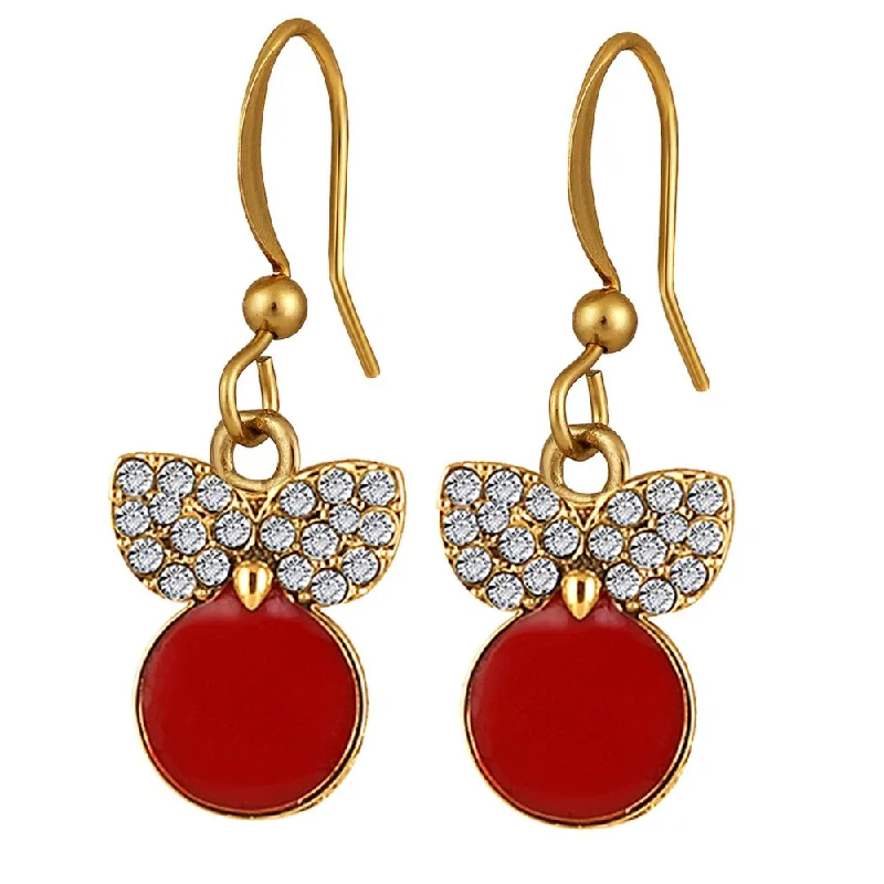 Premium Gold Earrings-Mahi Gold Plated Red Meenakari Work and Crystals Cute Earrings for Women (ER1109849GRed)