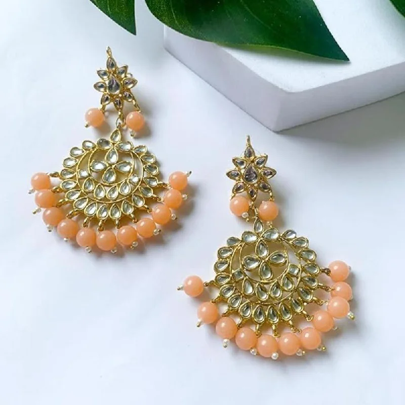 Retro Style Earrings-Etnico Traditional Gold Plated Kundan & Pearl Earrings for Women (E7058Pe)