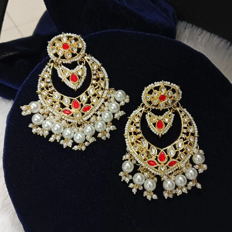 Natural Gemstone Earrings-Darshana Jewels Kundan Stone Gold Plated Dangler Earrings