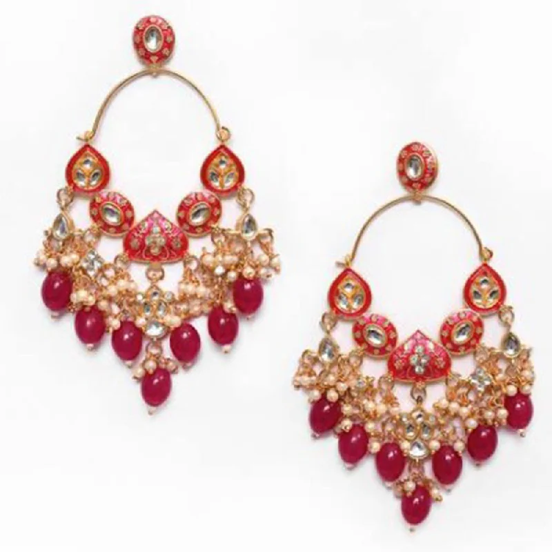 Long Gold Earrings-House Of Ree New Stylish Ethnic Partywear Pink Hoops Kundan Earrings for Womens | Women | Girls ER143