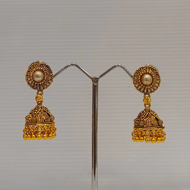 Chunky Gold Earrings-Dariyalal Sales Gold Plated Pearl Jhumki Earrings