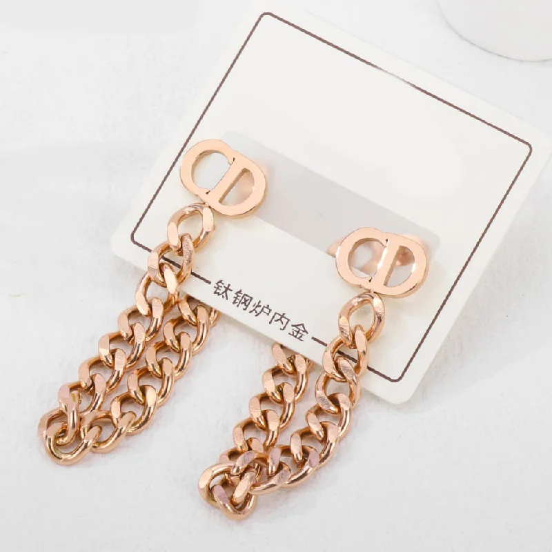 Gold Wire Earrings-Tarohi Jewels Rose Gold Plated Fancy Dangler Earrings