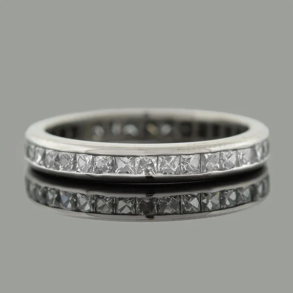 Dainty Engagement Rings-Art Deco Platinum French Cut Diamond Eternity Band 1ctw