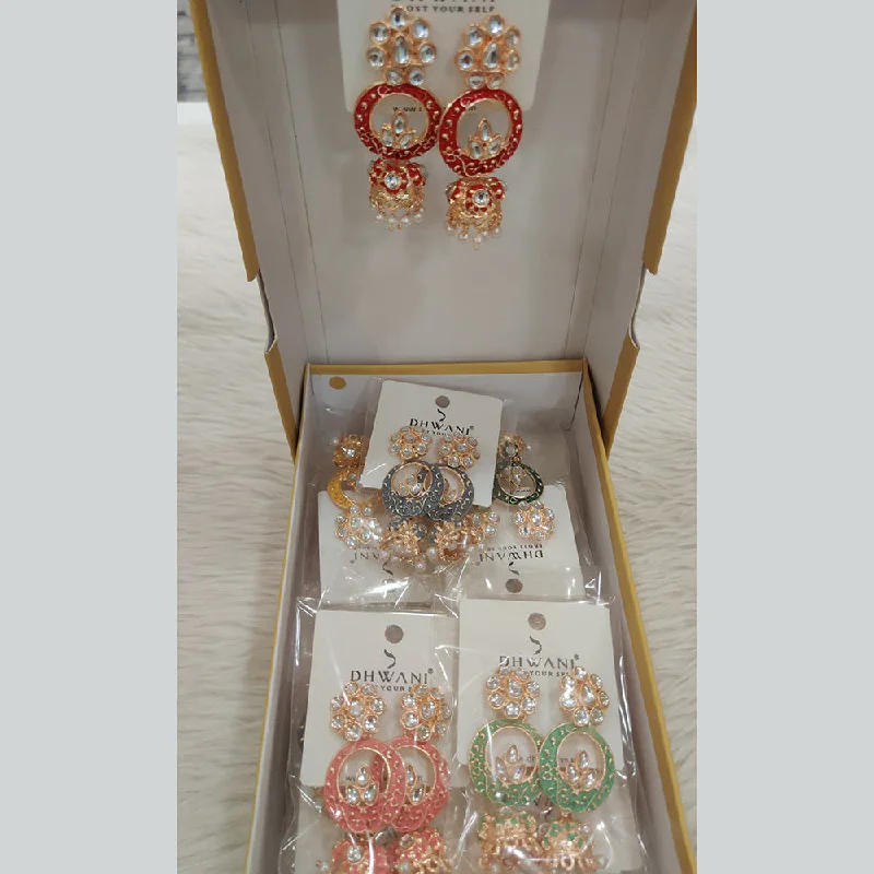 Party Earrings for Women-Dhwani Gold Plated Kundan And Meenakari Jhumki Earrings (Assorted Color)