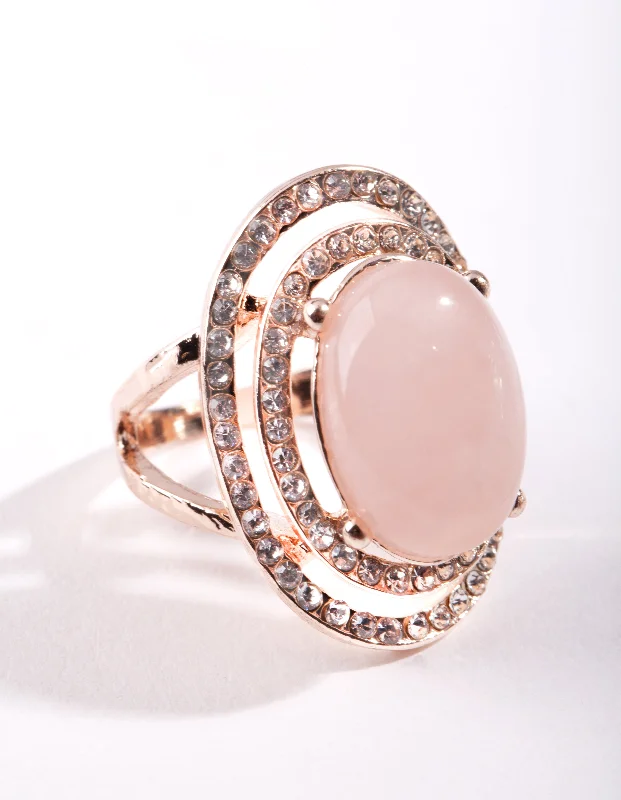 Handcrafted Wedding Rings-Rose Gold Pink Stone Diamante Ring