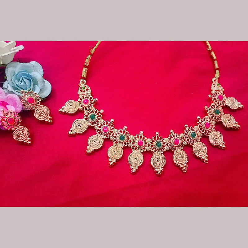 Sparkling Stone Necklaces-Pooja Bangles Gold Plated Necklace Set