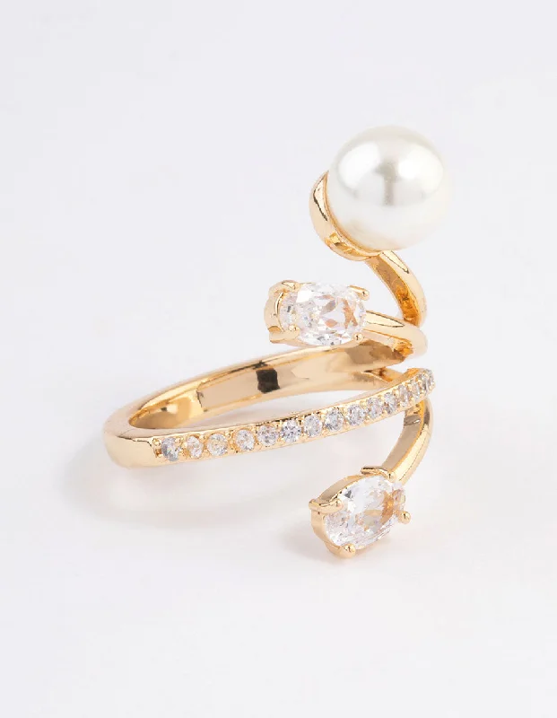 Vintage Silver Engagement Rings-Gold Plated Flare Pearl Ring