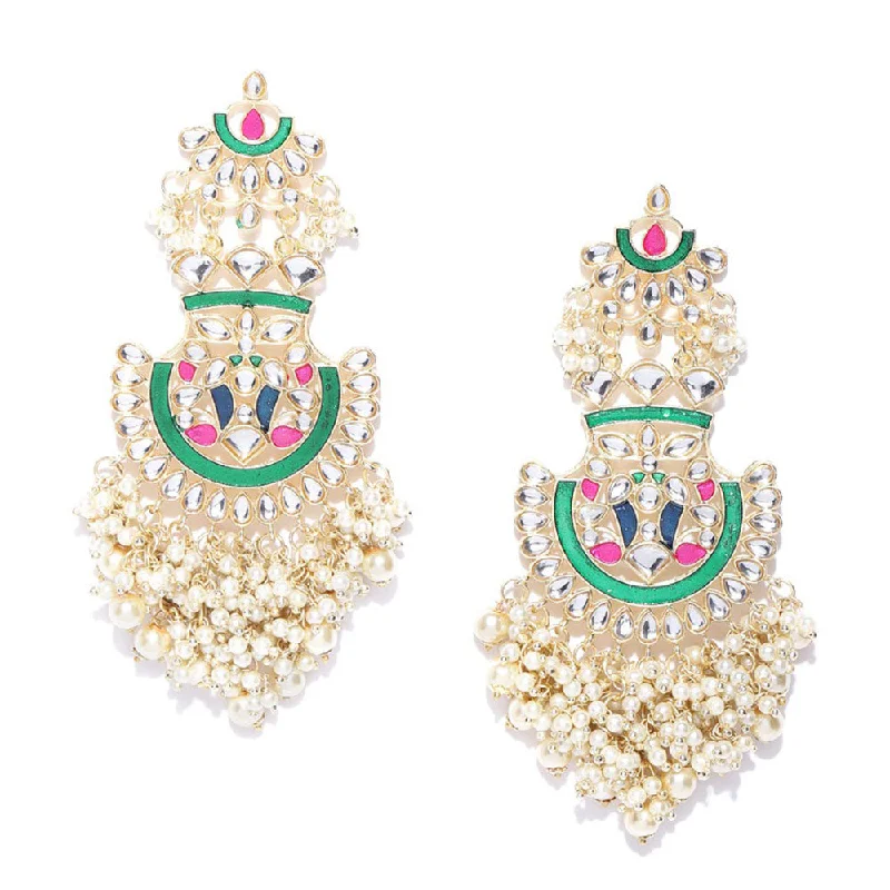 Chic Crystal Earrings-Rasmm Creations Gold Plated Meenakari And Pearls Dangler Earrings