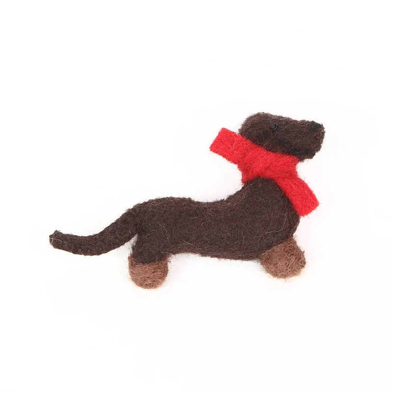 Handmade Floral Brooch-Amica Felt Brown Dachshund Brooch