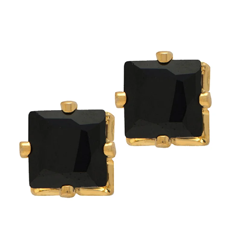 Bohemian Style Earrings-Darshana Jewels Pair of Gold Plated Square Stud Earrings Black Crystal Piercing Men's Earrings