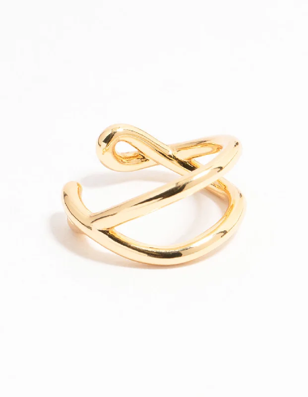 Designer Silver Rings-Gold Plated Wavy Double Row Ring