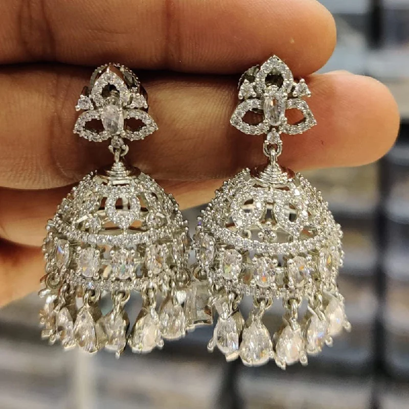 Wedding Earrings for Brides-Kavita Art Silver Plated American Diamond Jhumki Earrings