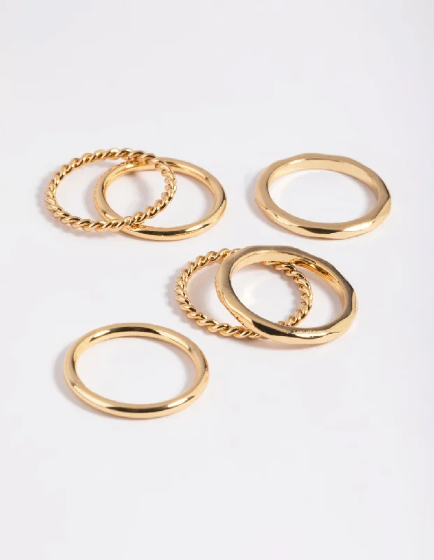 Modern Diamond Engagement Rings-Gold Plated Band Ring Stack 6-Pack