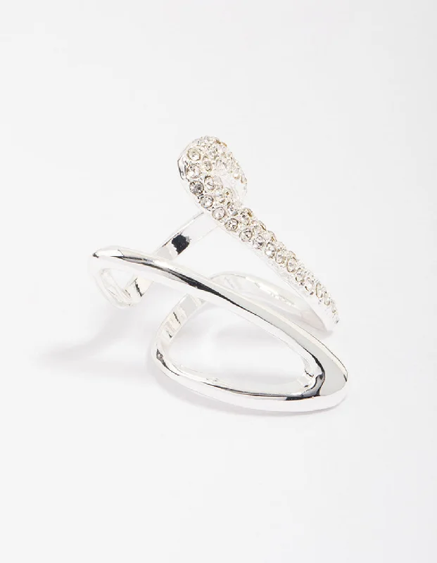 Designer Engagement Rings-Silver Plated Bling Split Ring