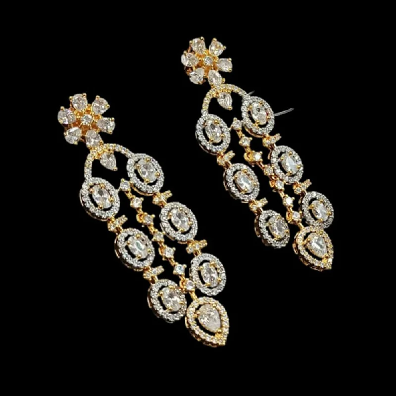 Elegant Long Earrings-NAFJ Gold Plated American Diamond Dangler Earrings