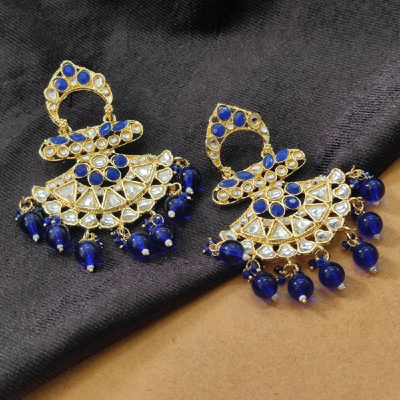 Wedding Earrings for Brides-Darshana Jewels Gold Plated Kundan Stone And Beads Dangler Earrings