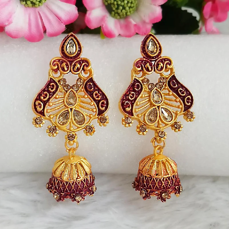 Unique Hoop Earrings-Woma Gold Plated Maroon Dangler Meenakari Earrings - 1318066D