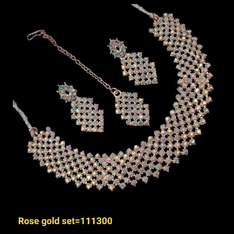 Trendy Gold Necklaces-Padmawati Bangles Rose Gold Plated Austrian Stone Necklace Set