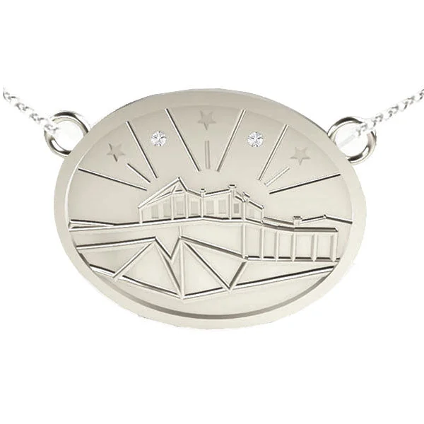 Minimalist Necklace Designs-EDINBURGH CASTLE WITH STARS NECKLACE IN WHITE GOLD