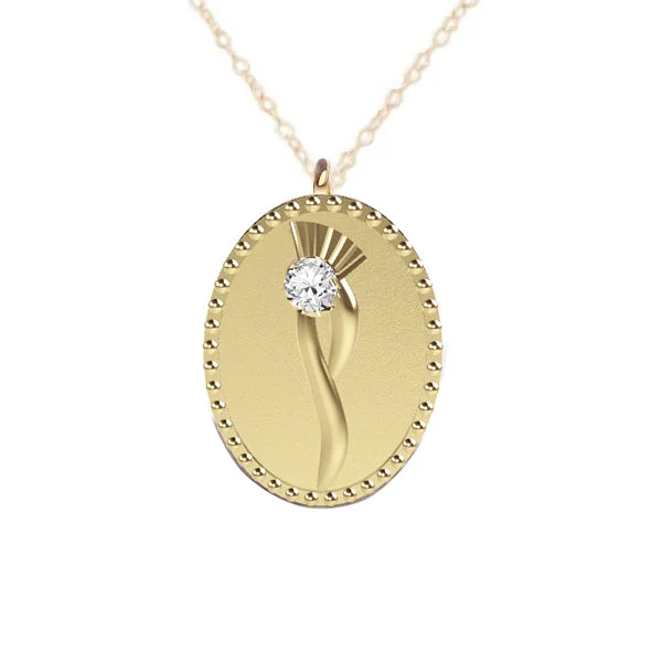 Long Silver Necklaces-DIAMOND SCOTTISH THISTLE FLOW NECKLACE IN YELLOW GOLD