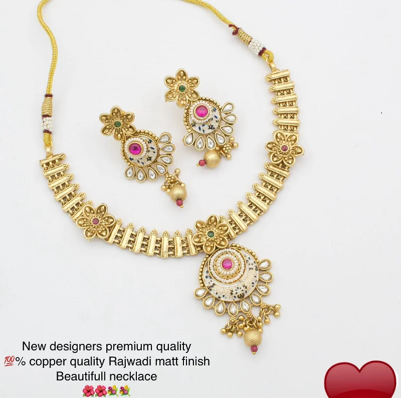 Elegant Sapphire Necklaces-Pooja Bangles Gold Plated Pota Necklace set