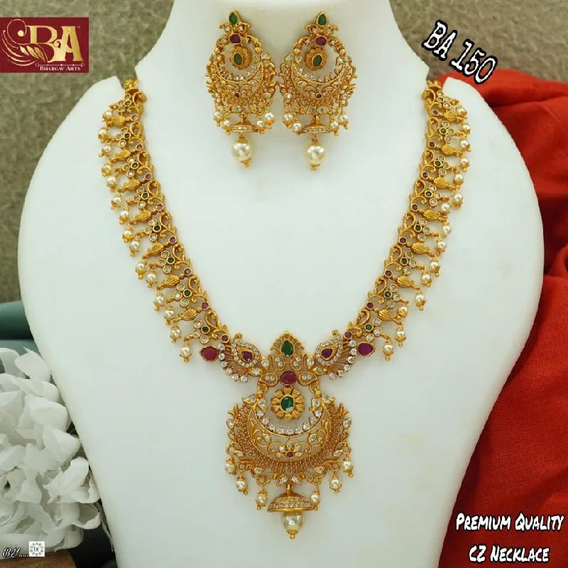 Unique Layered Necklaces-Bhargav Arts Gold Plated Pota Stone Necklace Set