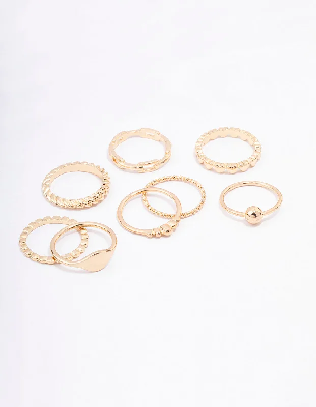 Vintage Diamond Rings-Gold Pattern Heart Ring Pack